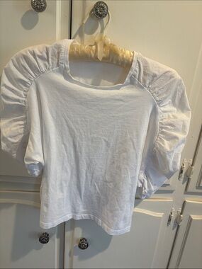 Zara Satin Ivory Lined Top with Puff Detail